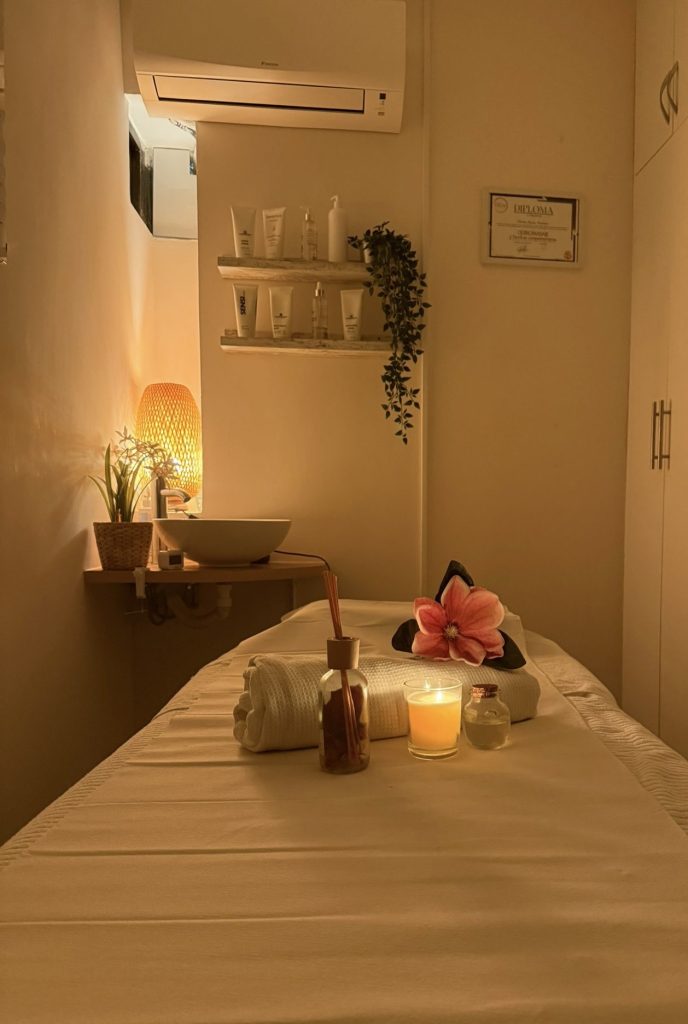 Zona de bienestar y terapias del salón de estilistas mabela de madrid